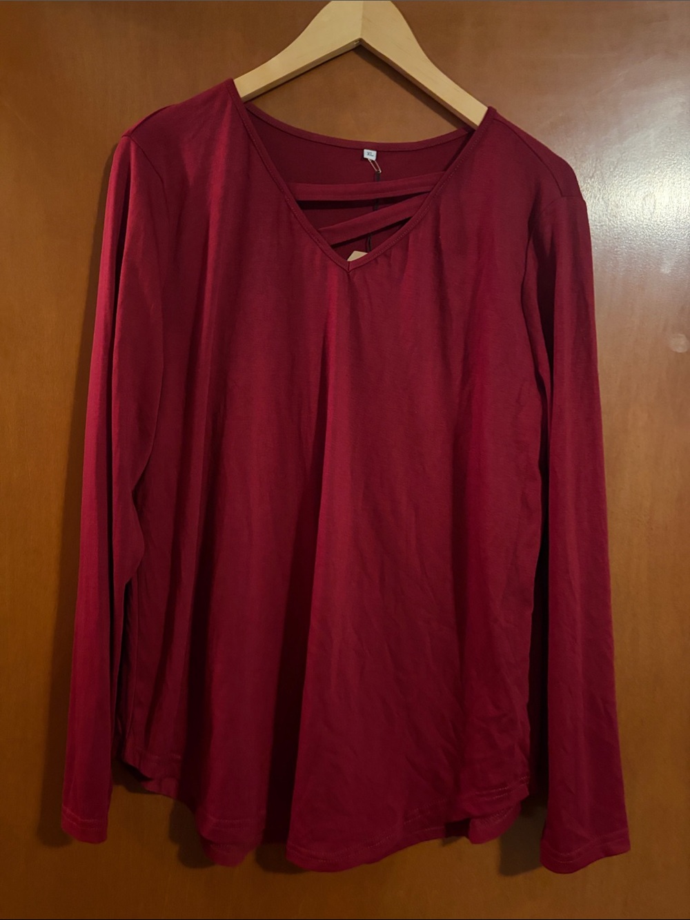 Lily Long-Sleeve Crisscross V-Neck Top - Burgundy